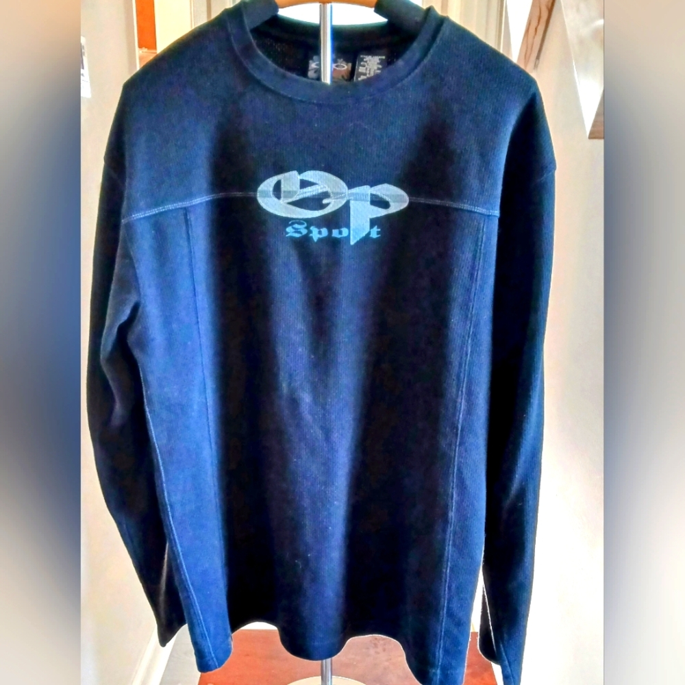 OP SPORT Navy Blue Long Sleeve Shirt with OP SPORT Logo STICHING